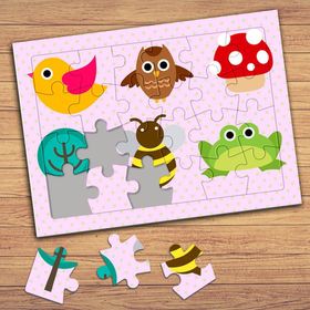 41469 Kuş Kurbağa Ve Mantar Çocuklara Özel Puzzle Yapboz Tablo