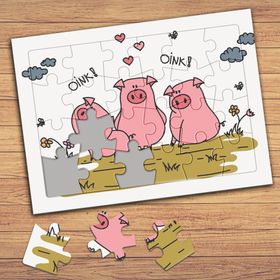 41473 Sevimli Mutlu Domuzlar Çocuklara Özel Puzzle Yapboz Tablo