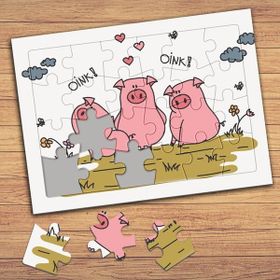 41473 Sevimli Mutlu Domuzlar Çocuklara Özel Puzzle Yapboz Tablo