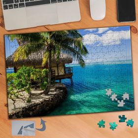 429 Palmiyelerle Ahşap Ev Deniz 240 Parça Puzzle Yapboz Tablo