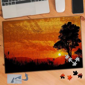 456 Kızıl Gün Batımı Ağaç Silüet 240 Parça Puzzle Yapboz Tablo