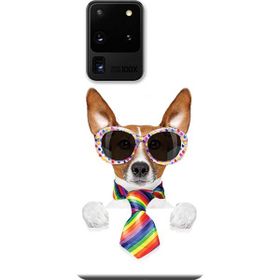 463 Samsung Galaxy S20 Ultra SM-G988B Renkli Kravatlı Köpek Baskılı Silikon Kılıf