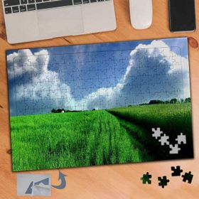 486 Yeşil Çimenler Bulutlu Gökyüzü 240 Parça Puzzle Yapboz Tablo