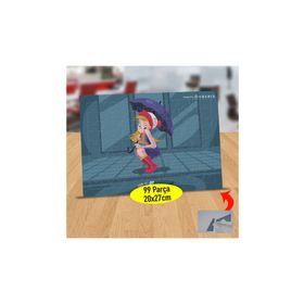 4FA60 Mor Şemsiyeli Sevimli Kız 99 Parça Puzzle Yapboz Tablo