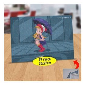 4FA60 Mor Şemsiyeli Sevimli Kız 99 Parça Puzzle Yapboz Tablo