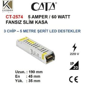5 ADET CT 2574 Cata 5A Slim Model Fansız Şerit Led Trafosu 60W
