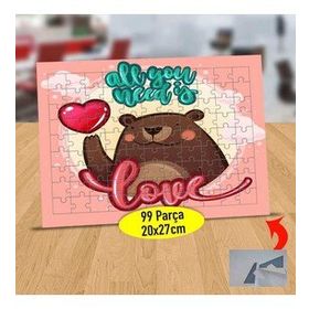 5 All You Need Is Love Yazılı Ayıcık 99 Parça Puzzle Yapboz Tablo