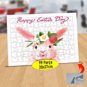 5 Happy Easter Day Yazılı Tavşancık 99 Parça Puzzle Yapboz Tablo