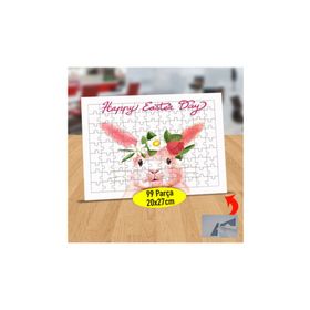 5 Happy Easter Day Yazılı Tavşancık 99 Parça Puzzle Yapboz Tablo