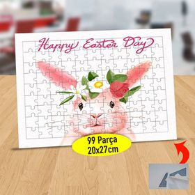 5 Happy Easter Day Yazılı Tavşancık 99 Parça Puzzle Yapboz Tablo