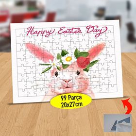 5 Happy Easter Day Yazılı Tavşancık 99 Parça Puzzle Yapboz Tablo
