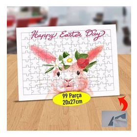 5 Happy Easter Day Yazılı Tavşancık 99 Parça Puzzle Yapboz Tablo