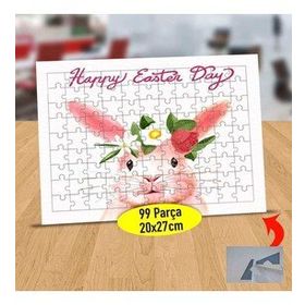 5 Happy Easter Day Yazılı Tavşancık 99 Parça Puzzle Yapboz Tablo