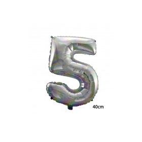 5 Rakamı Gümüş 40 cm Folyo Balon