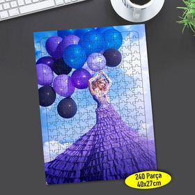 5 Uçan Mor Balonlu Gülümseyen Kadın 240 Parça Puzzle Yapboz