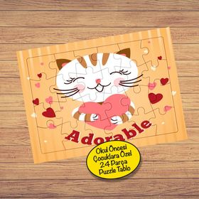 50 Kalp Taşıyan Kedi 24 Parça Çocuklara Özel Puzzle Yapboz Tablo