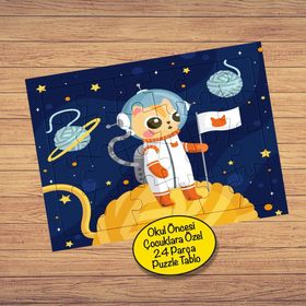 51 Kedi Astronot İp Gezegen 24 Parça Çocuklara Özel Yapboz Tablo