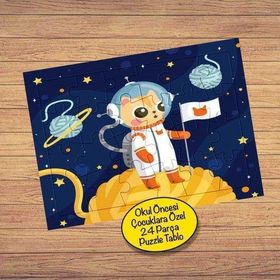 51 Kedi Astronot İp Gezegen 24 Parça Çocuklara Özel Yapboz Tablo