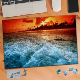 512 Kızıl Güneş Dalgalı Deniz 240 Parça Puzzle Yapboz Tablo