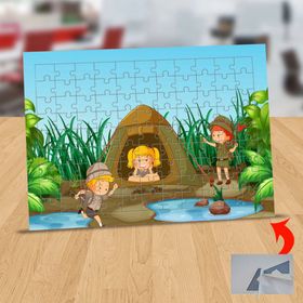 52 Göl Kenarında Kampçılar Çocuklar 99 Parça Puzzle Yapboz Tablo