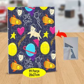 526835571 Uzaya Giden Sevimli Kedi 99 Parça Puzzle Yapboz Tablo
