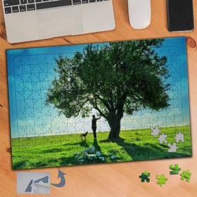 533 Köpek Ve Ağaç Altında Adam 240 Parça Puzzle Yapboz Tablo