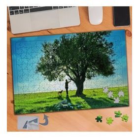533 Köpek Ve Ağaç Altında Adam 240 Parça Puzzle Yapboz Tablo