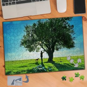 533 Köpek Ve Ağaç Altında Adam 240 Parça Puzzle Yapboz Tablo