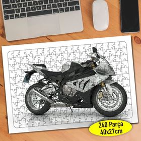 53658811 Beyaz Zeminde Siyah Motorsiklet 240 Parça Puzzle Yapboz