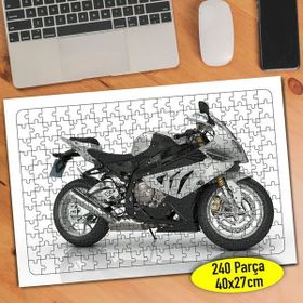 53658811 Beyaz Zeminde Siyah Motorsiklet 240 Parça Puzzle Yapboz