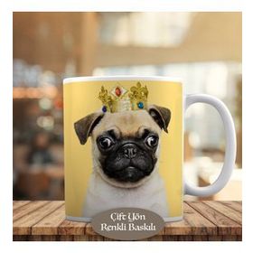 53876-89060 Taçlı Pug Köpek Kupa Bardak