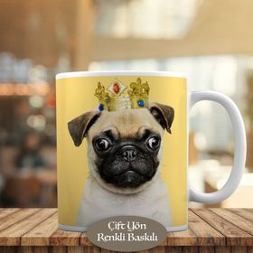 53876-89060 Taçlı Pug Köpek Kupa Bardak