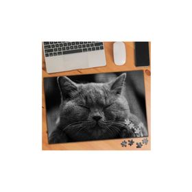 54636 Siyah Beyaz Gözlerini Kapatmış Kedi 240 Parça Puzzle Yapboz