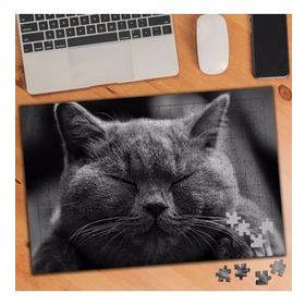 54636 Siyah Beyaz Gözlerini Kapatmış Kedi 240 Parça Puzzle Yapboz