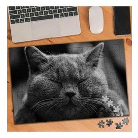 54636 Siyah Beyaz Gözlerini Kapatmış Kedi 240 Parça Puzzle Yapboz