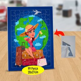 55 Dünya Turuna Çıkmış Güzel Kız 99 Parça Puzzle Yapboz Tablo