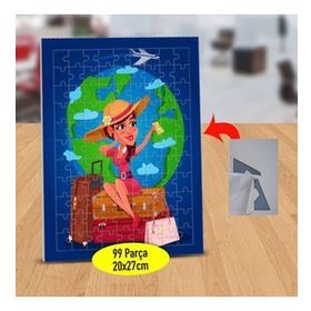55 Dünya Turuna Çıkmış Güzel Kız 99 Parça Puzzle Yapboz Tablo