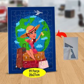 55 Dünya Turuna Çıkmış Güzel Kız 99 Parça Puzzle Yapboz Tablo
