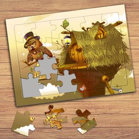 565792 Sevimli Baykuş Ve Evi Çocuklara Özel Puzzle Yapboz Tablo