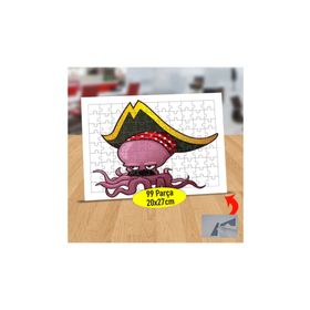 58 Korsan Kostümlü Sevimli Ahtapot 99 Parça Puzzle Yapboz Tablo