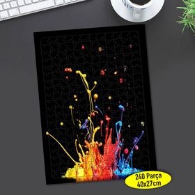 58 Siyah Zeminde Renkli Boya Sıçramaları 240 Parça Puzzle Yapboz