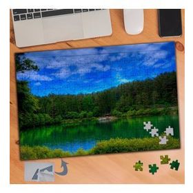 580 Mavi Gökyüzü Altında Yeşil Göl 240 Parça Puzzle Yapboz Tablo
