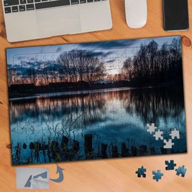 591 Mavi Yansımalı Gölet Ağaçlar 240 Parça Puzzle Yapboz Tablo