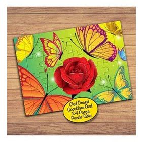 59433 Kırmızı Gül Ve Kelebekler Çocuklara Özel Puzzle Yapboz Tablo