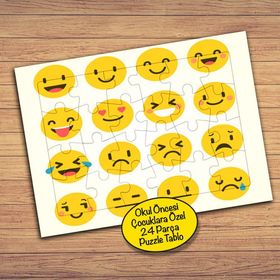 596 Gülücük Emoji Smiley 24 Parça Çocuklara Özel Yapboz Tablo