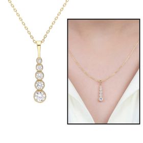 5'li Damla Tasarım Zirkon Taşlı Gold 925 Ayar Kadın Gümüş Kolye