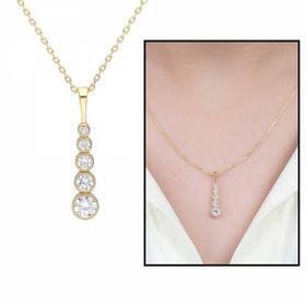 5'li Damla Tasarım Zirkon Taşlı Gold 925 Ayar Kadın Gümüş Kolye