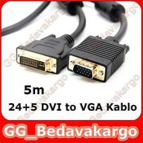 5m 24+5 DVI to VGA Çift Filitreli Kablo