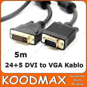 5m 24+5 DVI to VGA Çift Filitreli Kablo