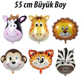 6 Adet Safari Konsepti Doğum Günü Hayvan Folyo Balon Seti